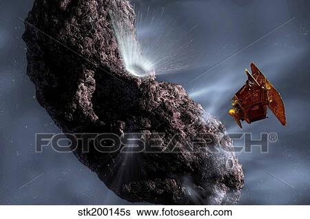 Artist's concept of Deep Impact's Encounter with Comet Tempel 1 View Large Illustration Stock Illustration - Artist's concept of Deep Impact's Encounter with Comet Tempel 1. Fotosearch