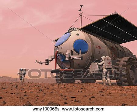 Stock Illustration - Artist's concept of how a martian motorhome might be realized.. Fotosearch