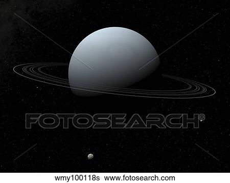 Artist's concept of how Uranus and its tiny moon Puck. View Large Illustration Stock Illustration - Artist's concept of how Uranus and its tiny moon Puck.. Fotosearch
