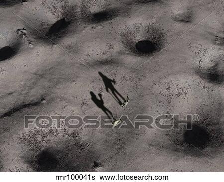 Stock Illustration - Artist's concept of humans exploring the surface of an asteroid.. Fotosearch