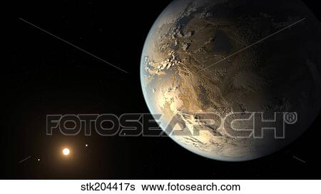 Stock Illustration - Artist's concept of Kepler-186f orbiting a distant star.. Fotosearch