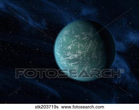 Stock Illustration - Artist's concept of Kepler 22b, an extrasolar planet found to orbit the habitable zone.. Fotosearch