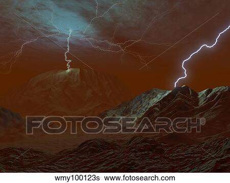 Stock Illustration - Artist's concept of lightning in Venus' clouds.. Fotosearch