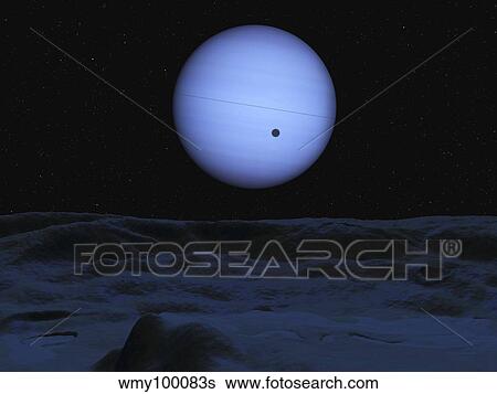 Artist's concept of Neptune as seen from its largest moon Triton. View Large Illustration Stock Illustration - Artist's concept of Neptune as seen from its largest moon Triton.. Fotosearch