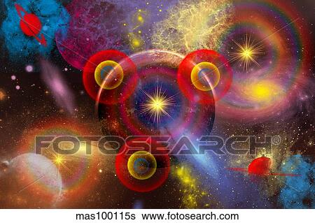 Artist's concept of planets and stars mixed together in an ever-changing nebula. View Large Illustration Stock Illustration - Artist's concept of planets and stars mixed together in an ever-changing nebula.. Fotosearch
