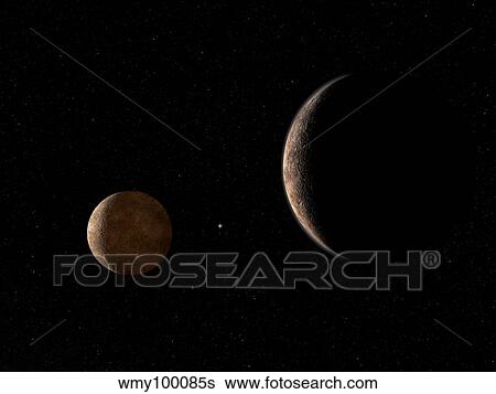 Artist's concept of Pluto and its moon Charon. View Large Illustration Stock Illustration - Artist's concept of Pluto and its moon Charon.. Fotosearch