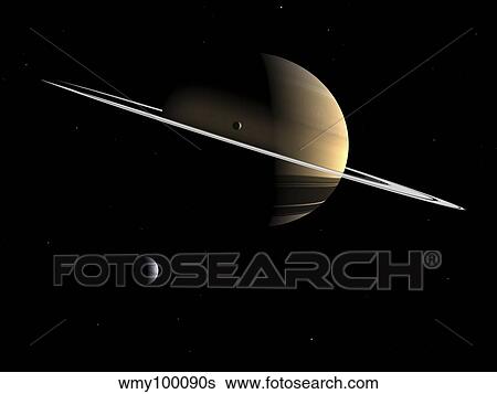 Artist's concept of Saturn and its moons Dione and Tethys. View Large Illustration Stock Illustration - Artist's concept of Saturn and its moons Dione and Tethys.. Fotosearch