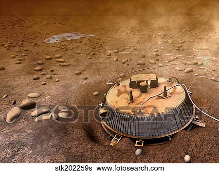 Artist's concept of the area surrounding the Huygens landing site. View Large Illustration Stock Illustration - Artist's concept of the area surrounding the Huygens landing site.. Fotosearch