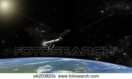 Stock Illustration - Artist's concept of the Atlas V541 launch vehicle in orbit.. Fotosearch