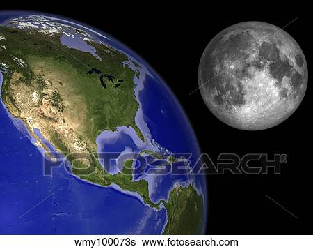 Stock Illustration - Artist's concept of the Earth and its moon.. Fotosearch