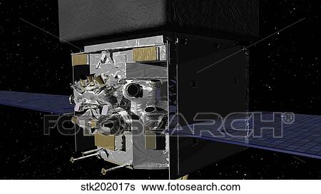 Stock Illustration - Artist's concept of the Gamma-Ray Large Area Space Telescope, or GLAST.. Fotosearch