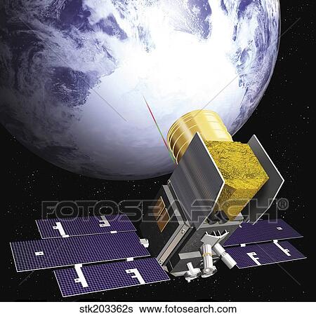 Stock Illustration - Artist's concept of the Ice, Cloud, and Land Elevation Satellite, also referred to as ICEsat.. Fotosearch