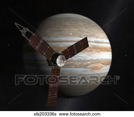 Artist's concept of the Juno spacecraft in orbit around Jupiter. View Large Illustration Stock Illustration - Artist's concept of the Juno spacecraft in orbit around Jupiter.. Fotosearch