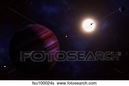 Stock Illustration - Artist's concept of the Kepler-11 planetary system.. Fotosearch
