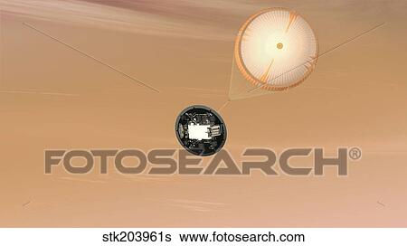 Stock Illustration - Artist's concept of the Mars Science Laboratory Curiosity rover parachute system.. Fotosearch
