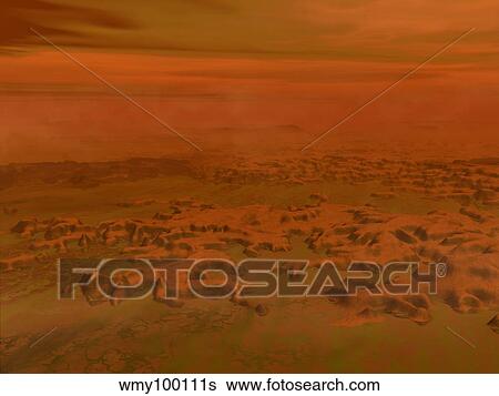 Artist's concept of the surface of Saturn's moon Titan. View Large Illustration Stock Illustration - Artist's concept of the surface of Saturn's moon Titan.. Fotosearch