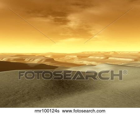 Stock Illustration - Artist's concept of the terrain near the south pole of Mars.. Fotosearch