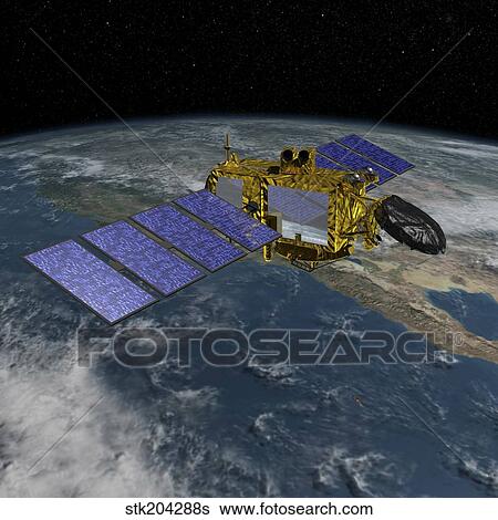 Artist's concept of the U. S. /European Jason-3 spacecraft over the California coast. View Large Illustration Stock Illustration - Artist's concept of the U. S. /European Jason-3 spacecraft over the California coast.. Fotosearch