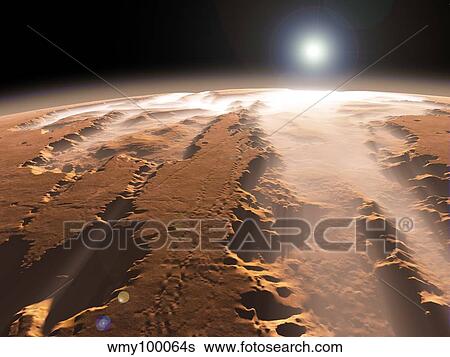 Stock Illustration - Artist's concept of the Valles Marineris canyons on Mars.. Fotosearch