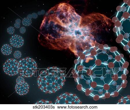 Artist's concept showing carbon balls ejecting out from a dying white star in a planetary nebula. View Large Illustration Stock Illustration - Artist's concept showing carbon balls ejecting out from a dying white star in a planetary nebula.. Fotosearch