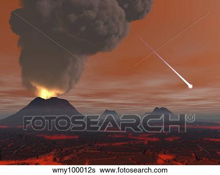 Artist's concept showing how the surface of Earth appeared during the Hadean eon. View Large Illustration Stock Illustration - Artist's concept showing how the surface of Earth appeared during the Hadean eon.. Fotosearch