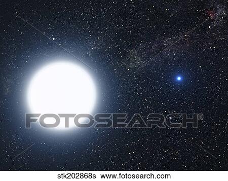 Stock Illustration - Artist's concept showing the binary star system of Sirius A and Sirius B.. Fotosearch