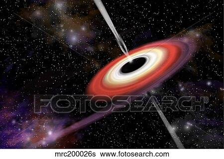 Stock Illustration - Artist's depiction of a black hole and it's accretion disk in interstellar space.. Fotosearch