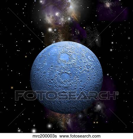 Artist's depiction of a cratered moon in space with a nebula in the background. View Large Illustration Stock Illustration - Artist's depiction of a cratered moon in space with a nebula in the background.. Fotosearch
