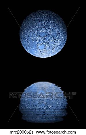 Artist's depiction of a heavily cratered blue moon rising over a body of calm water. View Large Illustration Stock Illustration - Artist's depiction of a heavily cratered blue moon rising over a body of calm water.. Fotosearch
