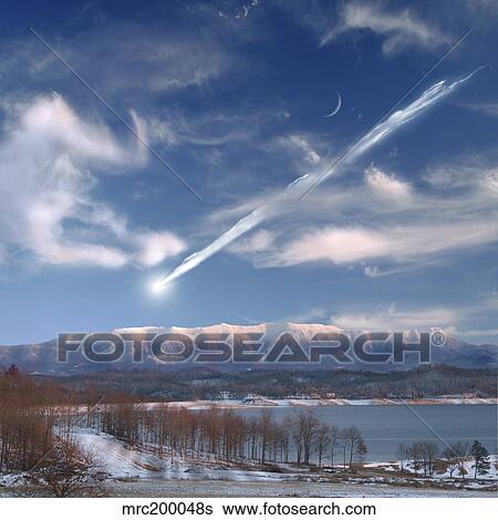 Artist's depiction of a large meteor entering Earth's atmosphere. View Large Photo Image Stock Photograph - Artist's depiction of a large meteor entering Earth's atmosphere.. Fotosearch