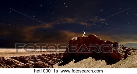Stock Illustration - Artist's depiction of a lone astronaut on another planet. Fotosearch