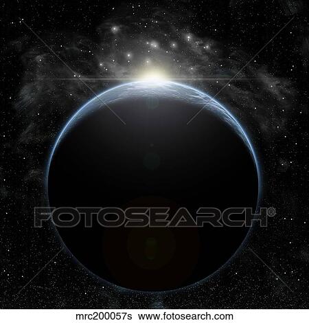 Artist's depiction of a star breaking the horizon of an Earth-like planet. View Large Illustration Stock Illustration - Artist's depiction of a star breaking the horizon of an Earth-like planet.. Fotosearch