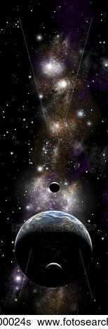 Artist's depiction of an Earth-like planet with a pair of moons in orbit. View Large Illustration Stock Illustration - Artist's depiction of an Earth-like planet with a pair of moons in orbit.. Fotosearch