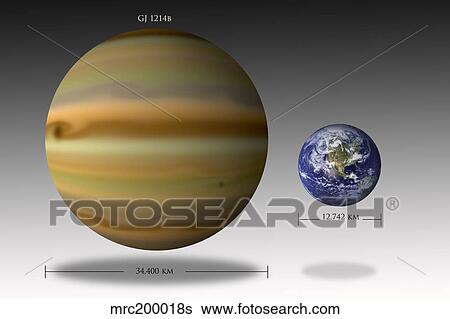 Artist's depiction of the size relationship between Earth and Gliese 1214b. View Large Illustration Stock Illustration - Artist's depiction of the size relationship between Earth and Gliese 1214b.. Fotosearch