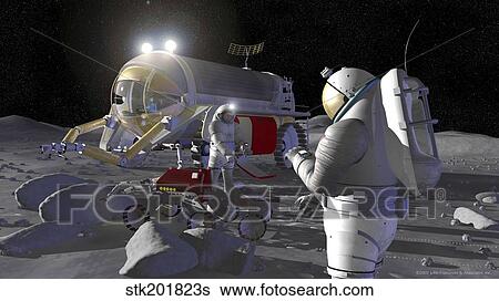 Stock Illustration - Artist's rendering of future space exploration missions.. Fotosearch