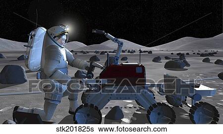 Stock Illustration - Artist's rendering of future space exploration missions.. Fotosearch
