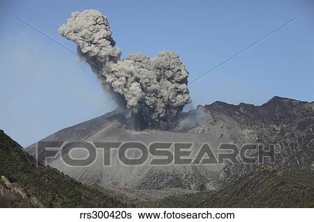 Stock Photograph - Ash cloud eruption from Sakurajima volcano, Japan.. Fotosearch