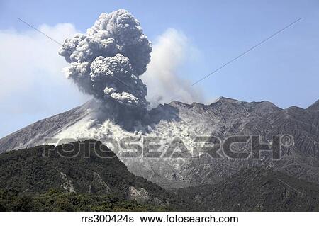 Stock Photograph - Ash cloud eruption from Sakurajima volcano, Japan.. Fotosearch