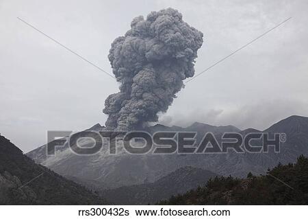 Stock Photograph - Ash cloud eruption from Sakurajima volcano, Japan.. Fotosearch