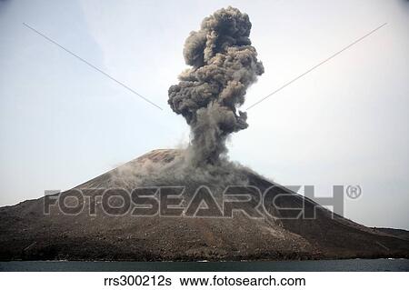 Stock Photograph - Ash cloud from vulcanian eruption of Anak Krakatau volcano, Sunda Strait, Java, Indonesia.. Fotosearch