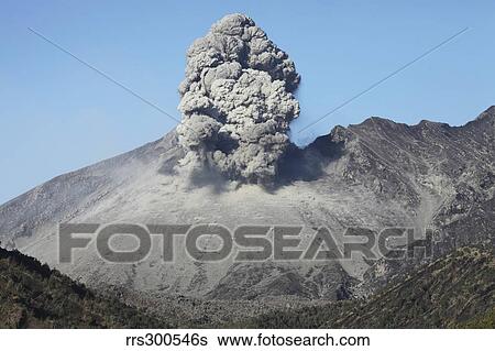 Stock Photograph - Ash cloud rising from Sakurajima volcano, Japan.. Fotosearch