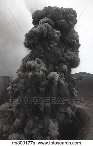 Stock Photograph - Ash cloud rising from summit craters, Yasur Volcano, Tanna Island, Vanuatu.. Fotosearch