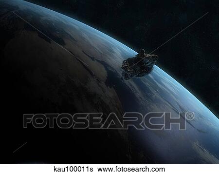 Stock Illustration - Asteroid in front of the Earth.. Fotosearch