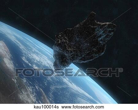 Asteroid in front of the Earth. View Large Illustration Stock Illustration - Asteroid in front of the Earth.. Fotosearch
