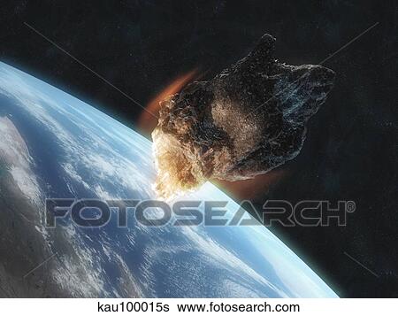 Asteroid in front of the Earth. View Large Illustration Stock Illustration - Asteroid in front of the Earth.. Fotosearch