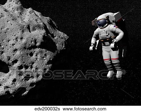 Astronaut exploring an asteroid in outer space. View Large Illustration Stock Illustration - Astronaut exploring an asteroid in outer space.. Fotosearch