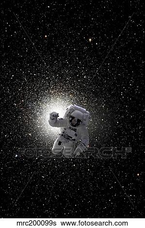 Astronaut floating in deep space with large cluster galaxy in background. View Large Photo Image Stock Photograph - Astronaut floating in deep space with large cluster galaxy in background.. Fotosearch