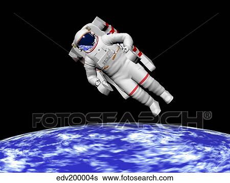 Stock Illustration - Astronaut floating in outer space above planet Earth.. Fotosearch