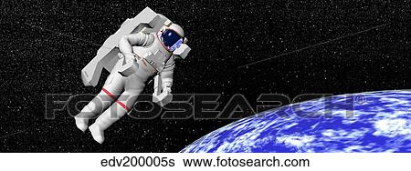 Stock Illustration - Astronaut floating in outer space above planet Earth.. Fotosearch