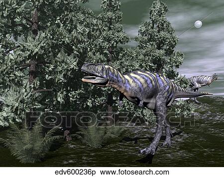 Aucasaurus dinosaur amongst wollemia trees and onychiopsis plants. View Large Illustration Stock Illustration - Aucasaurus dinosaur amongst wollemia trees and onychiopsis plants.. Fotosearch